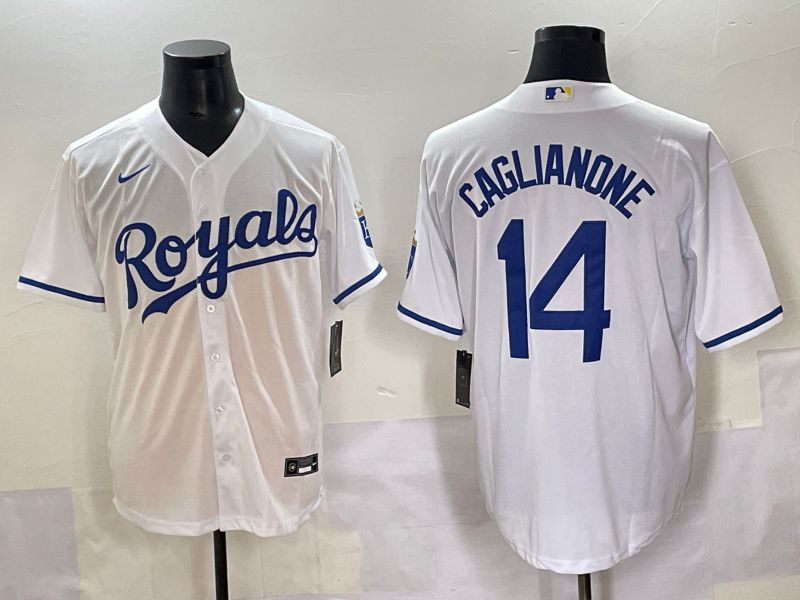 Men 2025 Kansas City Royals #14 Caglianone White Game Nike MLB Jersey style 1->kansas city royals->MLB Jersey